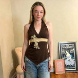 EVE Floral Embroidery Sequin Halterneck Tank Tops GPKJ-MR47944