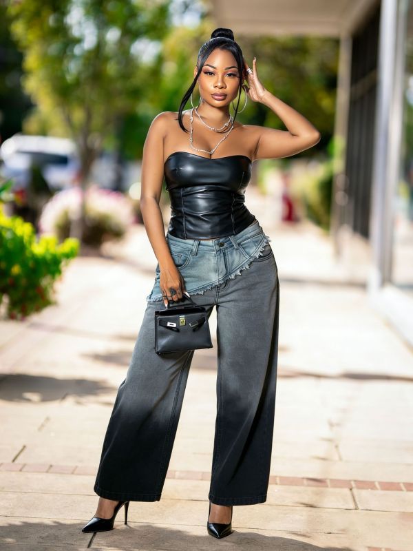 EVE Plus Size Gradient Irrgular Wide Leg Jeans GYLN-8080