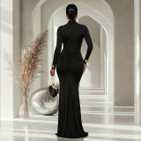 EVE Solid Color Long Sleeve Maxi Dress GJYO-JD305175