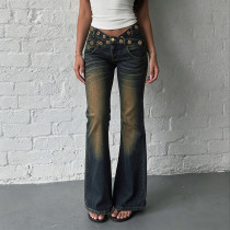 EVE Fashion Washed Hollow Out Flare Jeans GPKJ-MR48070