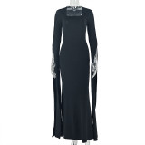 EVE Solid Color Long Sleeve Maxi Dress GJYO-JD305095