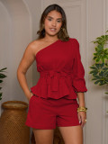 EVE Single Shoulder Solid Color Two Piece Shorts Set MIL-L363