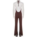 EVE V Neck Backless Mesh Patchwork Jumpsuit GPKJ-MR18592