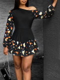 EVE Print Slash Shoulder Irregular Mini Dress XHSY-BQ7004