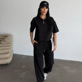 EVE Solid Color Short Sleeve Two Piece Pants Set SSNF-211480