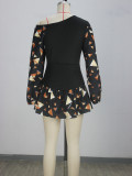 EVE Print Slash Shoulder Irregular Mini Dress XHSY-BQ7004