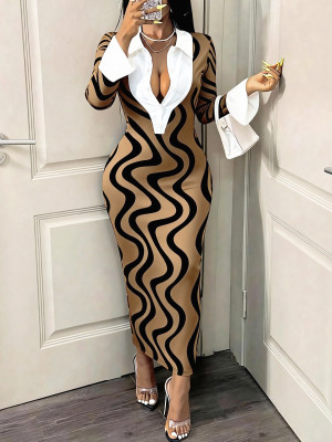 EVE Print Shirt Neck Slim Maxi Dress XHSY-BQ3501