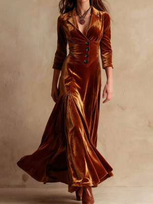 EVE Long Sleeve Lapel Slim Maxi Dress XHSY-BQ6203