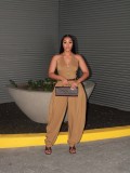EVE Halterneck Solid Color Zipper Jumpsuit(Without Belt) TE-4755