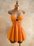 EVE Solid Color Sling Backless Tie Up Mini Dress GHYX-TXY5285