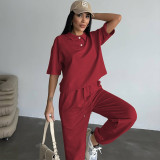 EVE Solid Color Short Sleeve Two Piece Pants Set SSNF-211480
