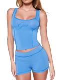 EVE Letter Print Square Neck Two Piece Shorts Set GFCF-1463