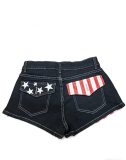 EVE Retro Flag-Print Patchwork Denim Shorts GQLF-7777