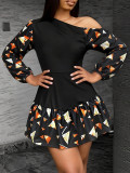 EVE Print Slash Shoulder Irregular Mini Dress XHSY-BQ7004