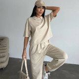 EVE Solid Color Short Sleeve Two Piece Pants Set SSNF-211480