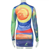 EVE Long Sleeve Colorful Print Mini Dress GJYO-JD305087