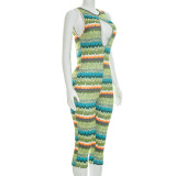 EVE Colorful Print Halterneck Backless Seventh Jumpsuit GDSF-J26JP123