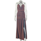 EVE Solid Color Deep V Neck Sling Backless Maxi Dress GJYO-JD305206