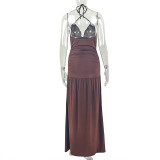 EVE Solid Color Deep V Neck Sling Backless Maxi Dress GJYO-JD305206