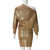 EVE Long Sleeve Slash Shoulder Mini Dress GFRT-041702DBG