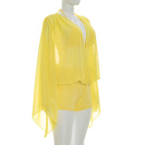 EVE Chiffon Hollow Out Flare Sleeve Two Piece Shorts Set GSZM-D26ST103