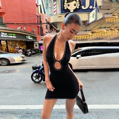 EVE Halterneck Backless Beaded Mini Dress SUM-YL26044MHO