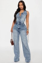EVE Denim Sleeveless Wide Leg Jumpsuit LX-6075