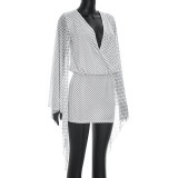 EVE Mesh Patchwork Long Sleeve Backless Mini Dress GSZM-D26DS108