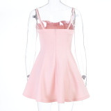 EVE Square Neck Solid Color Ling Mini Dress SUM-YL26117PFO