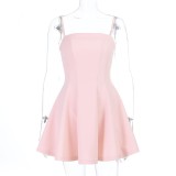 EVE Square Neck Solid Color Ling Mini Dress SUM-YL26117PFO