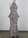 EVE Leopard Print Sleeveless Two PIece Skirts Set XHSY-BT7040