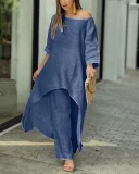 EVE Plus Size Solid Color Long Sleeve Irregular Two Piece Pants Set GYJY-W0839