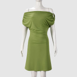 EVE One Shoulder Solid Color Mini Dress GFRT-42135DBG