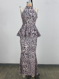 EVE Leopard Print Sleeveless Two PIece Skirts Set XHSY-BT7040