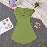 EVE One Shoulder Solid Color Mini Dress GFRT-42135DBG