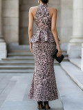 EVE Leopard Print Sleeveless Two PIece Skirts Set XHSY-BT7040