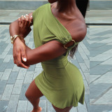 EVE One Shoulder Solid Color Mini Dress GFRT-42135DBG