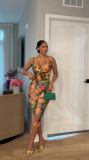 EVE Print Backless Sling Tops Two Piece Pants Set TE-4757