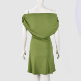 EVE One Shoulder Solid Color Mini Dress GFRT-42135DBG