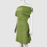 EVE One Shoulder Solid Color Mini Dress GFRT-42135DBG