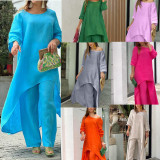 EVE Plus Size Solid Color Long Sleeve Irregular Two Piece Pants Set GYJY-W0839