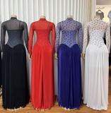 EVE Mesh Long Sleeve Ruched Maxi Dress GMYU-11203
