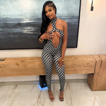 EVE Polka Dots Print Backless Tight Jumpsuit GDSF-D26JP107