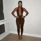 EVE Solid Color Halterneck Backless Seventh Jumpsuit GDSF-C26JP127