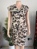 EVE Plus Size Floral Print V Neck Midi Dress GAWE-6741