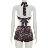 EVE Leopard Print Tie Up Two Piece Shorts Set GDSF-J26ST137