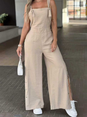 EVE Solid Color Backless Split Jumpsuit MIL-L344