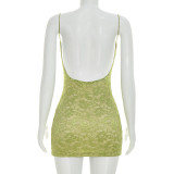 EVE Lace Patchwork Backless Sling Mini Dress GDSF-D26DS073