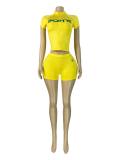 EVE Letter Print Short Sleeve Zipper Short Suit CH-26018
