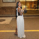 EVE Patchwork Polka Dot High Split Maxi Dress GDSF-J26DS142